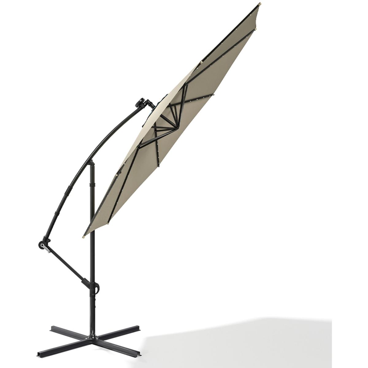 32 Solar Lights Parasol Garden Umbrella with Cross Base - Beige – image 2