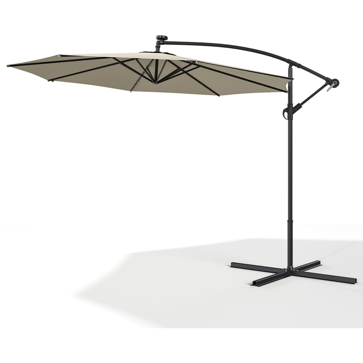32 Solar Lights Parasol Garden Umbrella with Cross Base - Beige – image 3