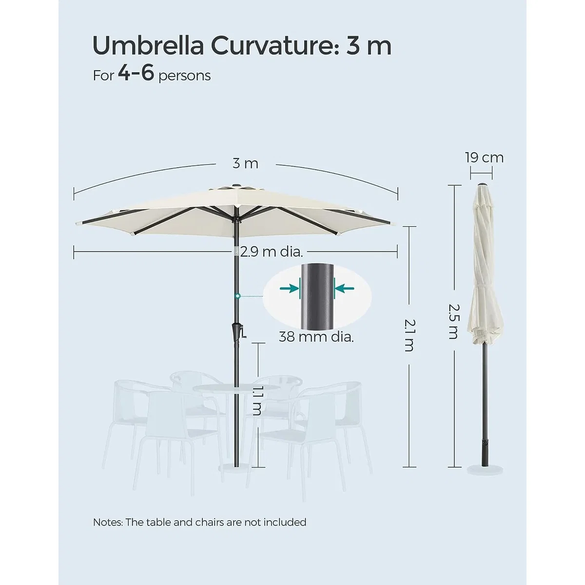 Octagonal Garden Parasol Umbrella with Tilt and Crank Mechanism - Beige – image 3