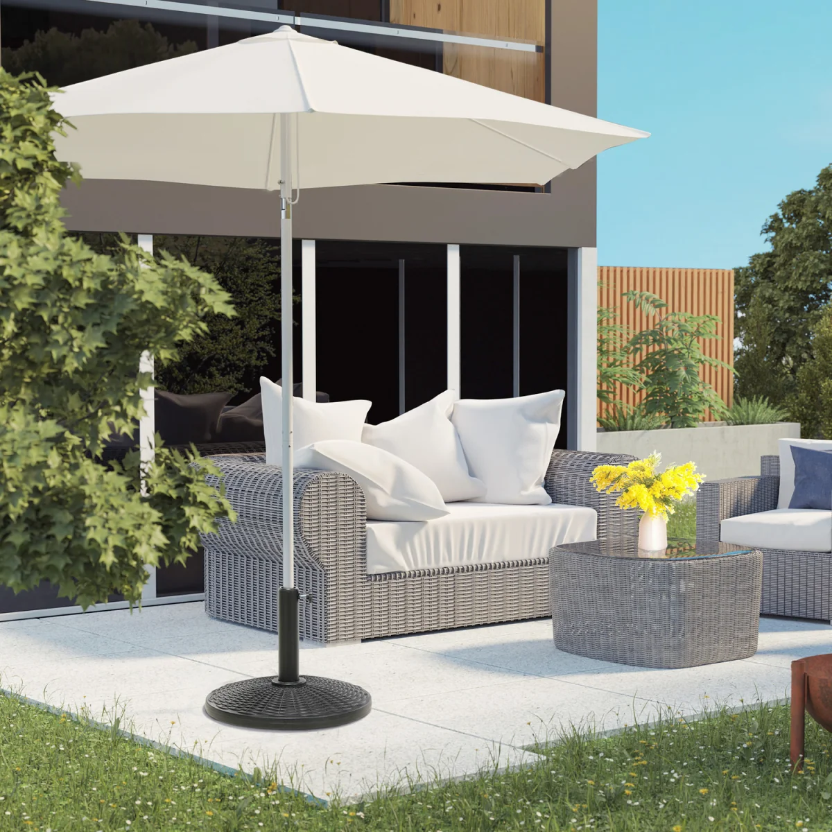 Outsunny Round Cement Parasol Base 84D-044V00BK - Black – image 2