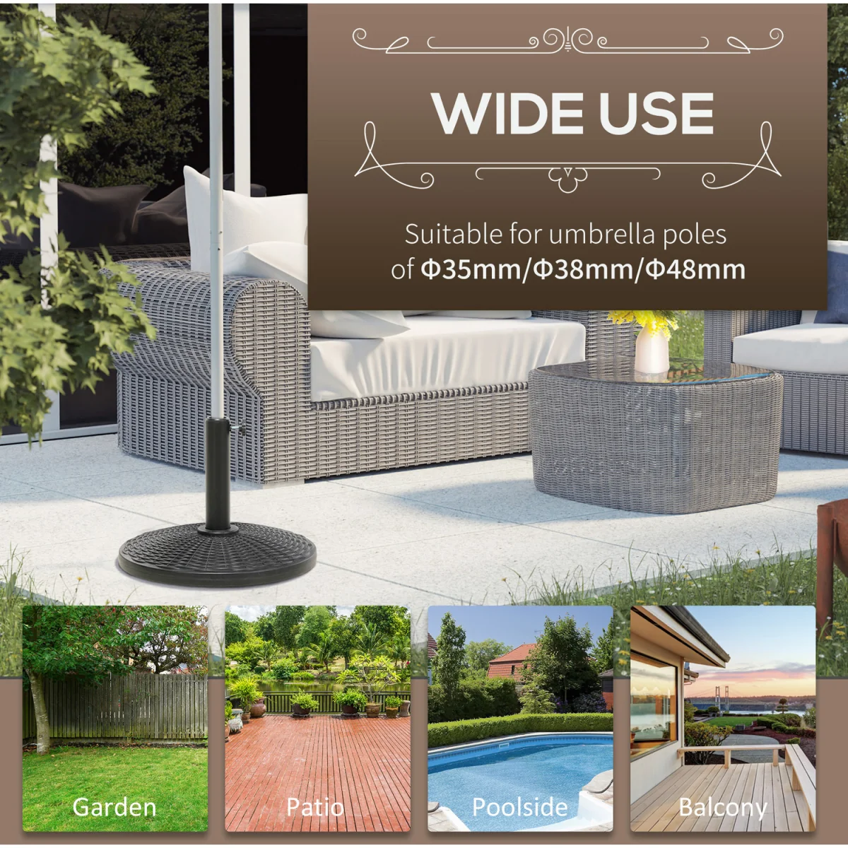 Outsunny Round Cement Parasol Base 84D-044V00BK - Black – image 6