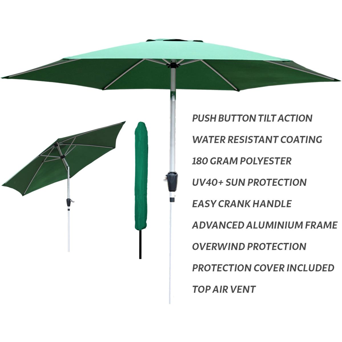 GlamHaus Garden Parasol Tilting Umbrella Green With Protective Cover - Green – image 2