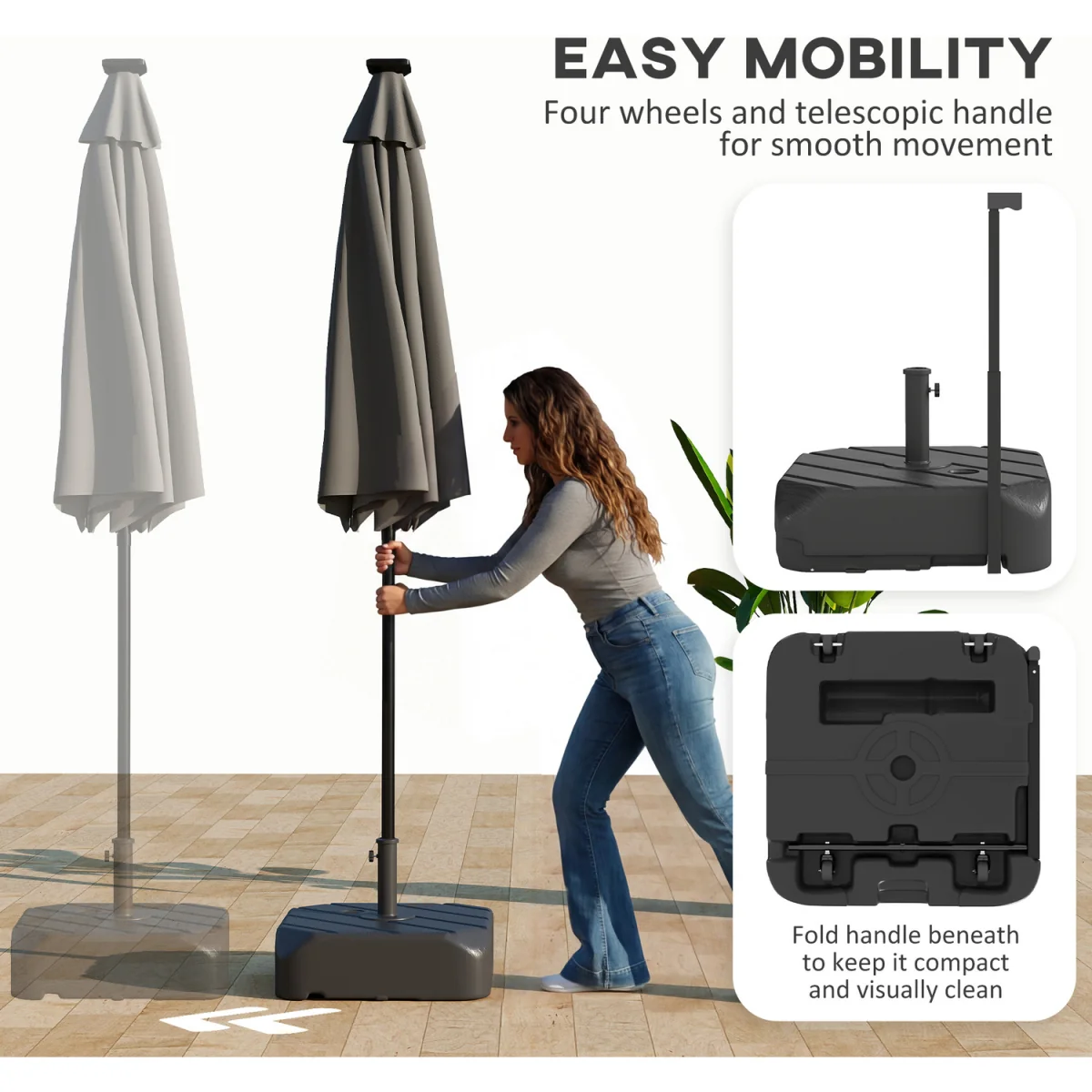 Outsunny 72kg or 45kg Fillable Garden Parasol Base with Handle Wheels - Black – image 3
