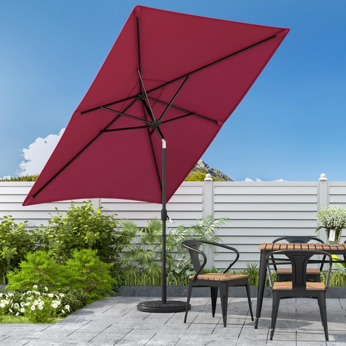 3M Rectangular Traditional Parasol with Cement Base - Wine Red