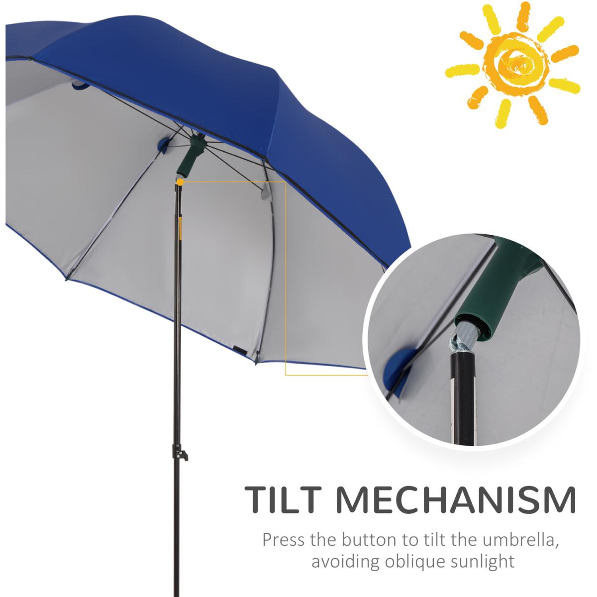 2m Beach Parasol Fishing Umbrella Brolly with Sides - Green – image 4