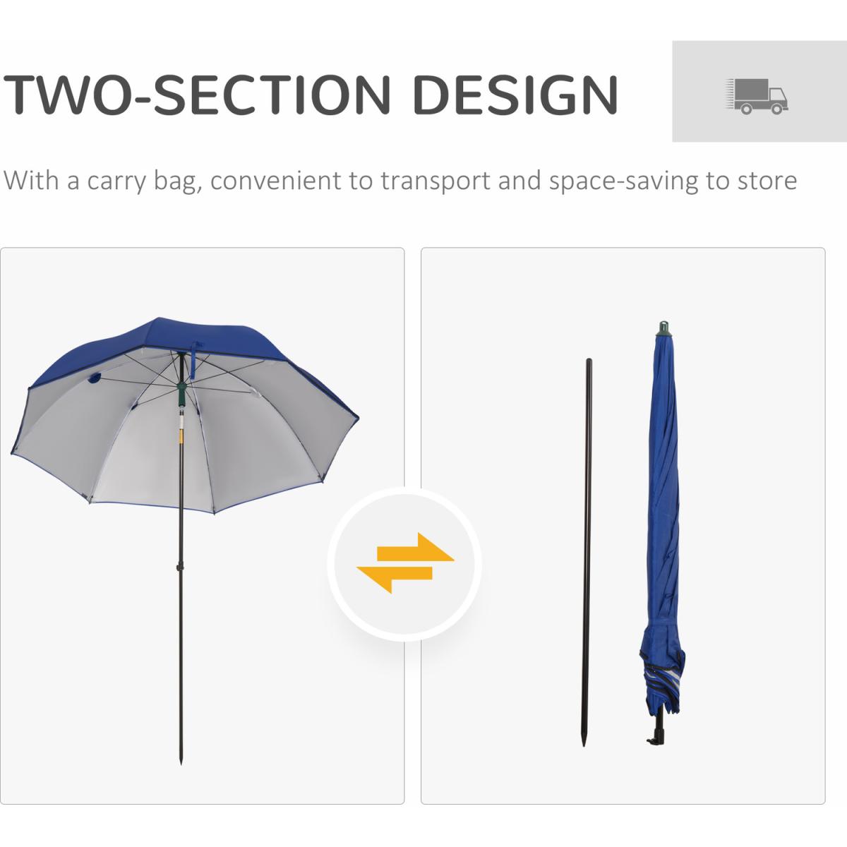 2m Beach Parasol Fishing Umbrella Brolly with Sides - Green – image 5