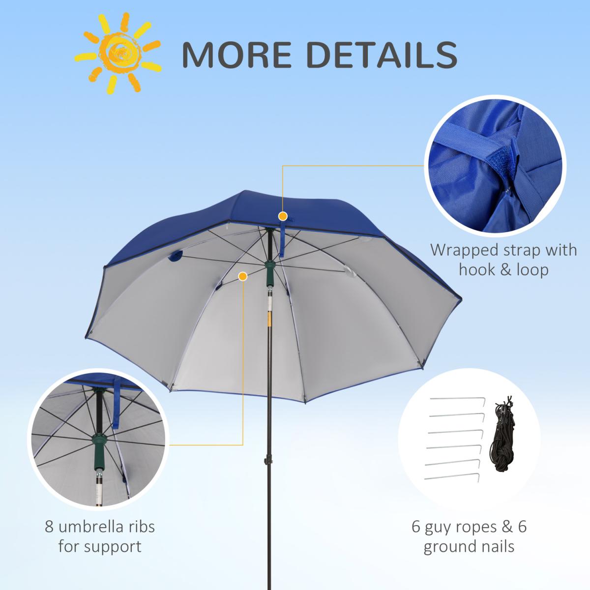 2m Beach Parasol Fishing Umbrella Brolly with Sides - Green – image 6