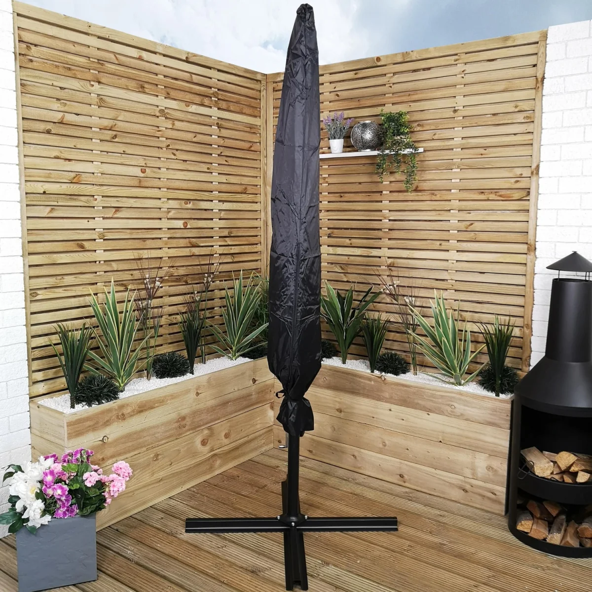 3m Waterproof Cover for Hanging Banana Cantilever Garden Parasol in Black - Black – image 2