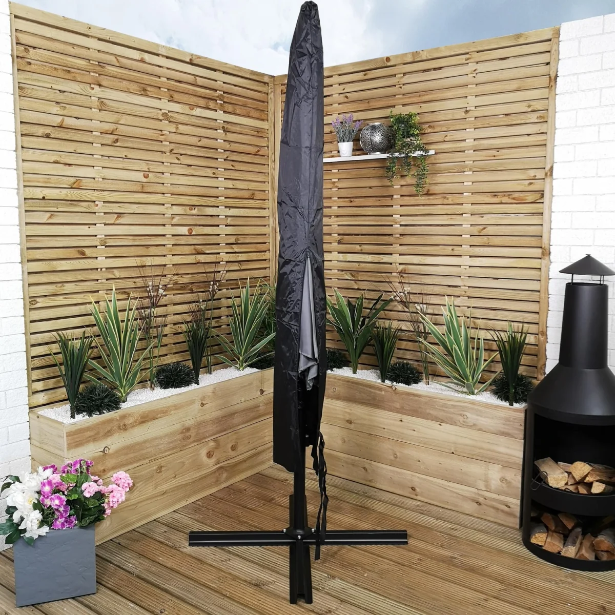 3m Waterproof Cover for Hanging Banana Cantilever Garden Parasol in Black - Black – image 3
