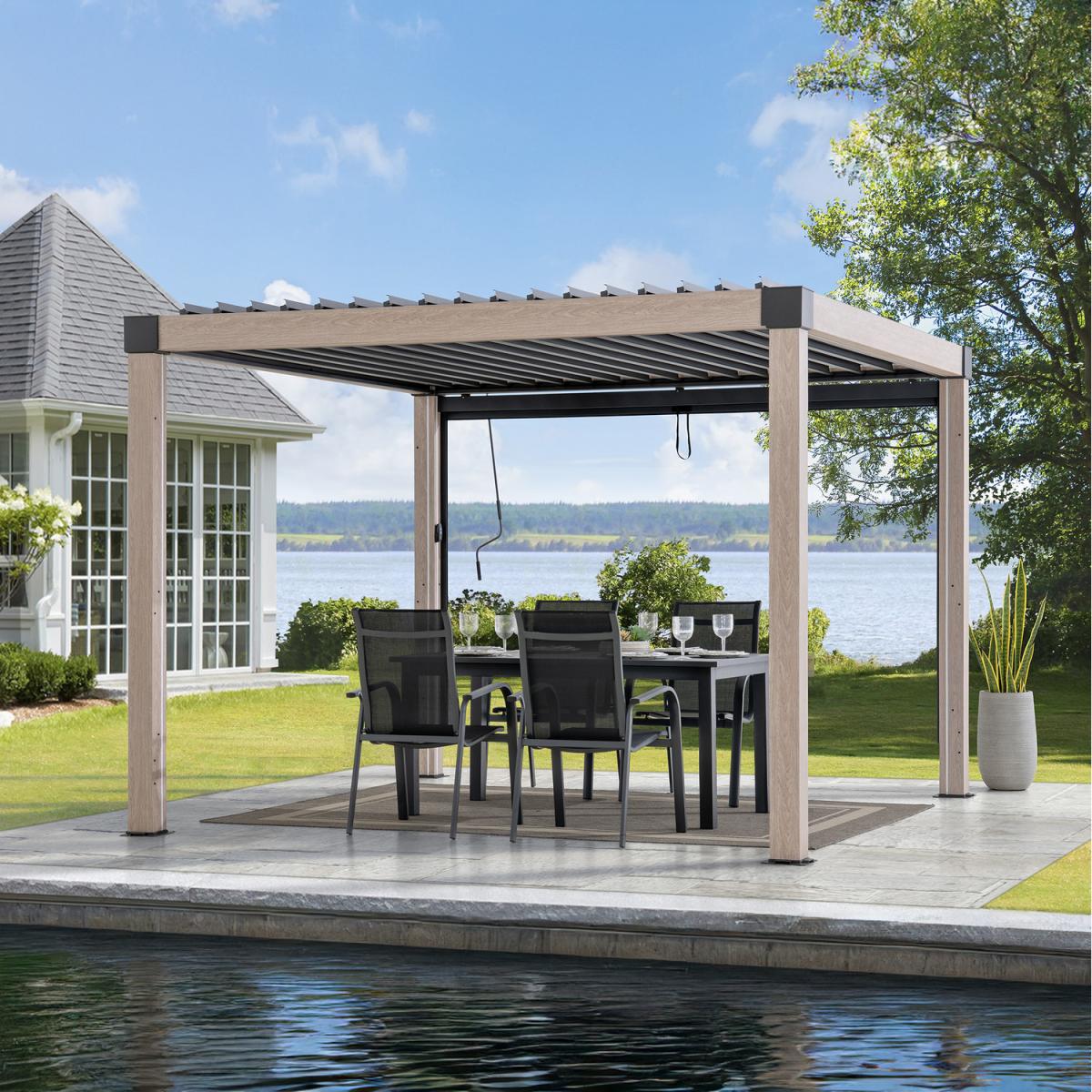 Solar LED Outdoor Aluminum Louvered Pergola - Anthracite