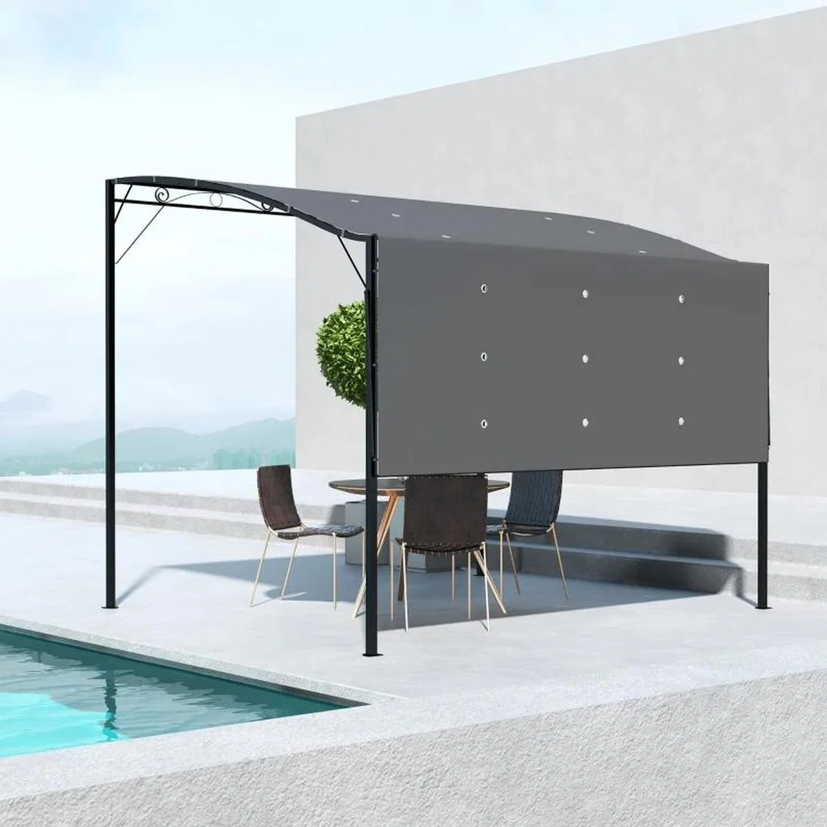 3 x 2.5m Patio Metal Gazebo Door Window Awning Wall Mount Canopy - Grey