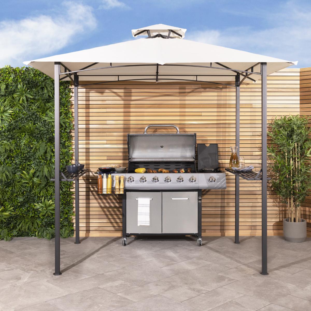 8 X 5Ft Steel Grill Gazebo Outdoor Tent Shelter - Beige