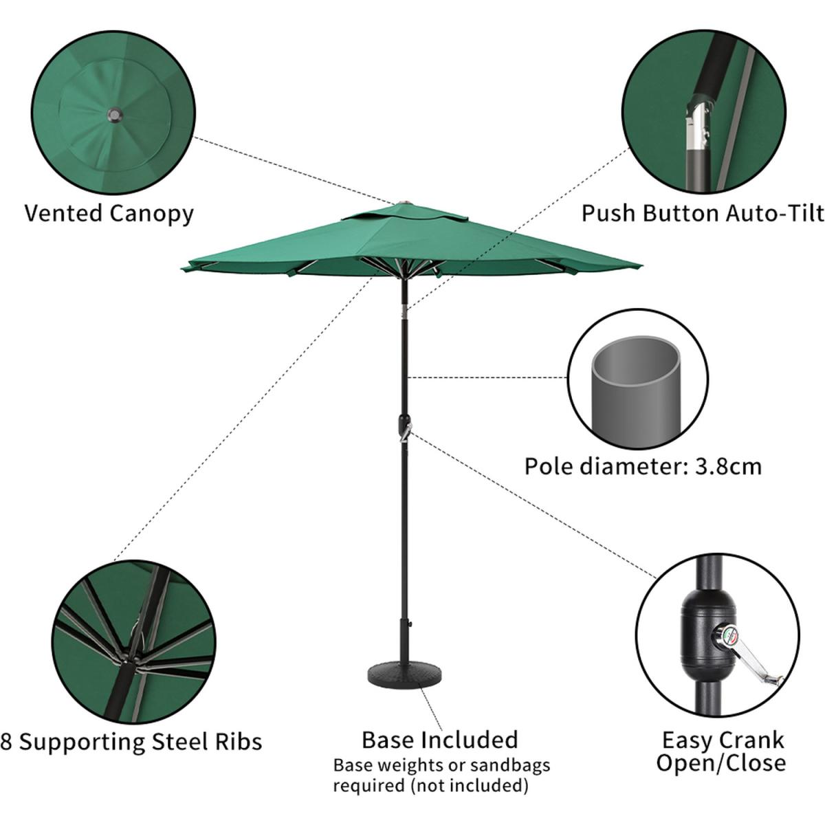 3M Length Patio Umbrella with Base - Dark Green – image 11