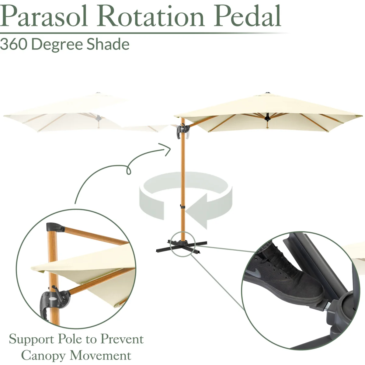 Christow Roma Wood-Effect Cantilever Parasol - 2.5m - Cream – image 3