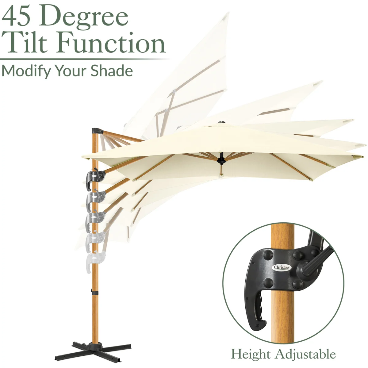 Christow Roma Wood-Effect Cantilever Parasol - 2.5m - Cream – image 4