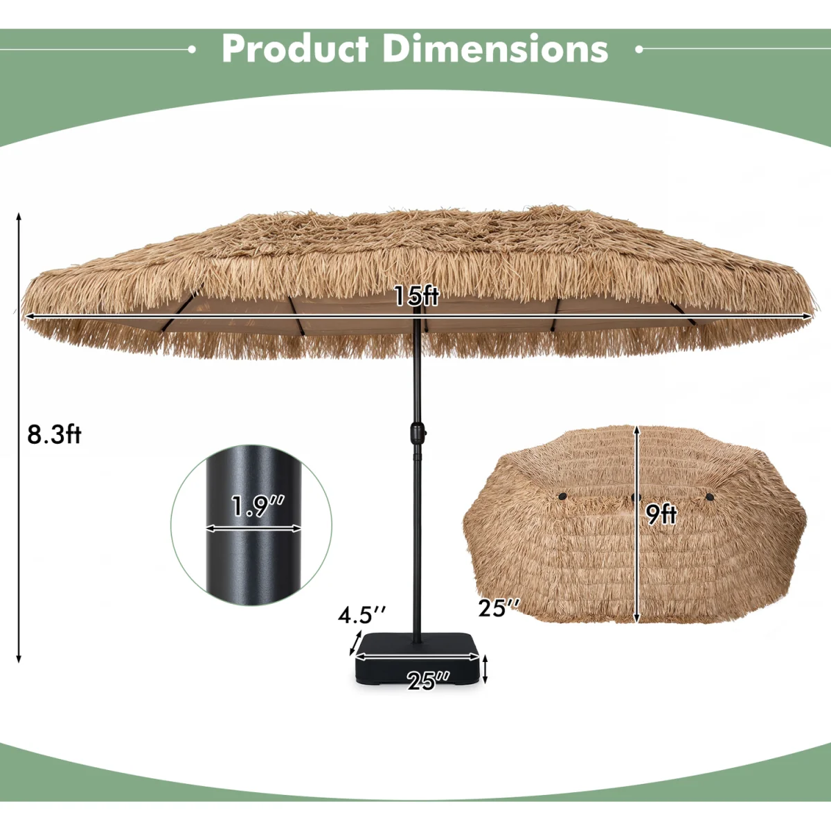 Oversize Outdoor Thatched Parasol with Parasol Base – image 2