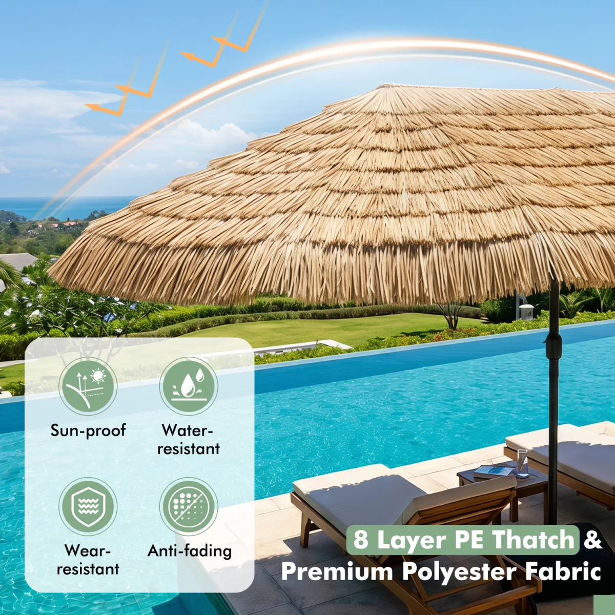Oversize Outdoor Thatched Parasol with Parasol Base – image 4
