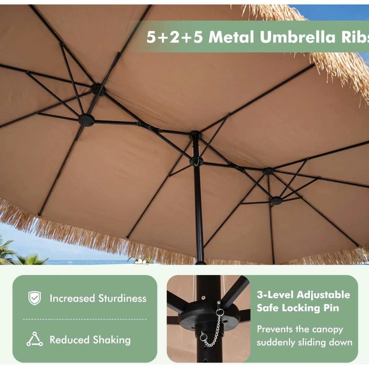 Oversize Outdoor Thatched Parasol with Parasol Base – image 5