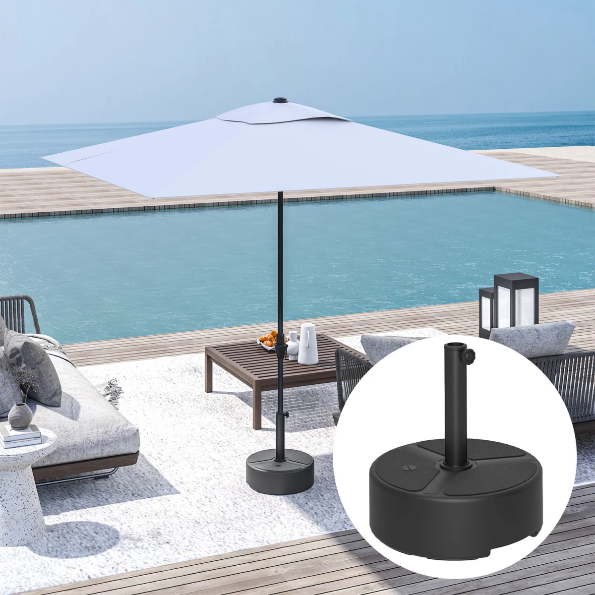 Outsunny SandWater Filled Parasol Stand Garden Parasol Base - Black – image 4