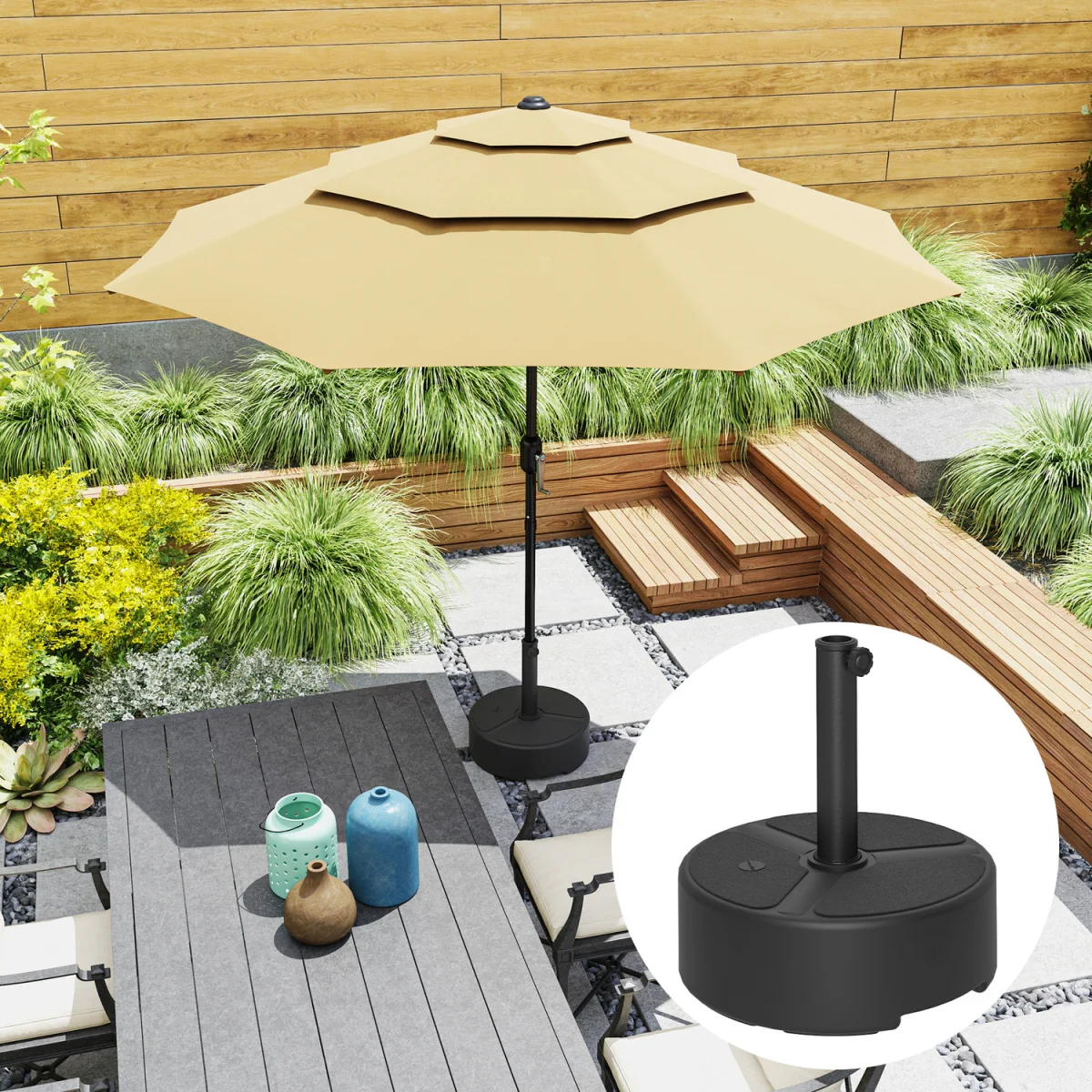 Outsunny SandWater Filled Parasol Stand Garden Parasol Base - Black – image 6