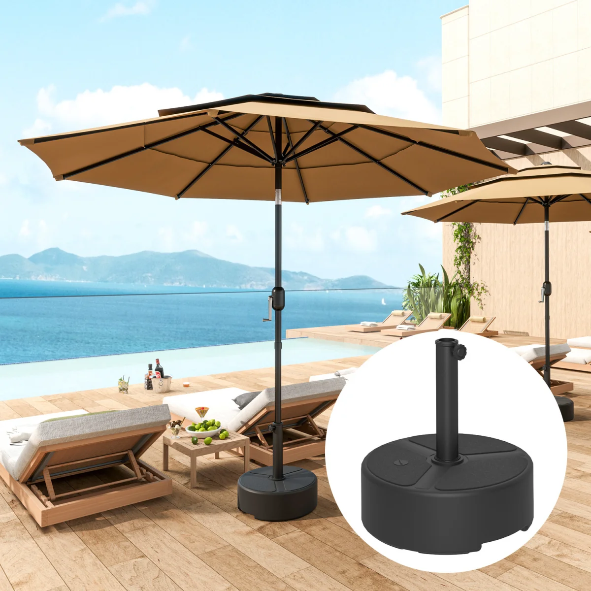 Outsunny SandWater Filled Parasol Stand Garden Parasol Base - Black – image 1