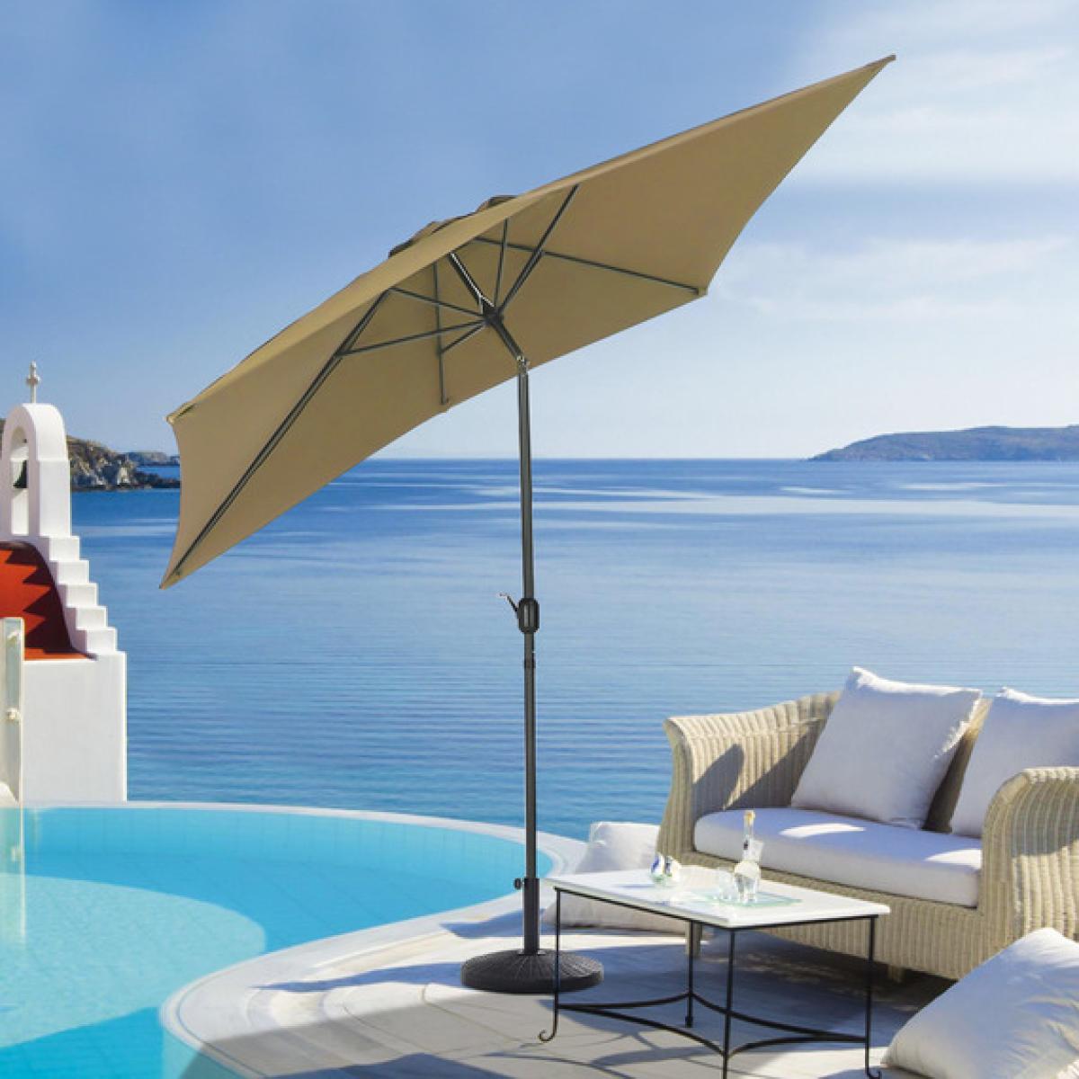 3M Length Banana Parasol with Base - Khaki