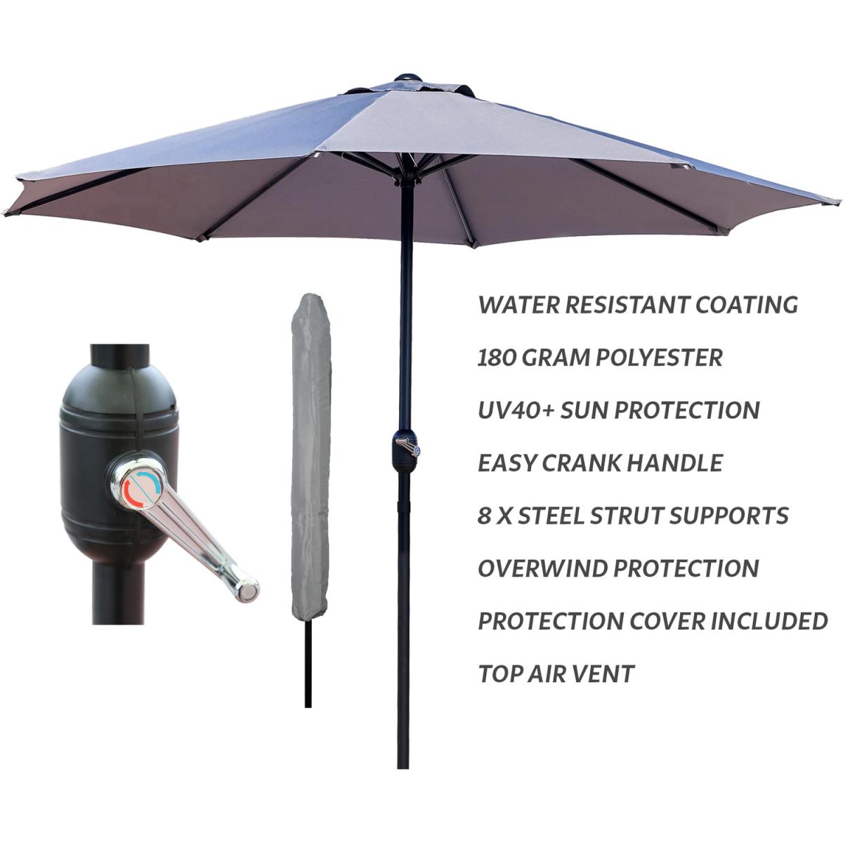 GlamHaus Garden Parasol Umbrella Light Grey With Protective Cover - Grey – image 4