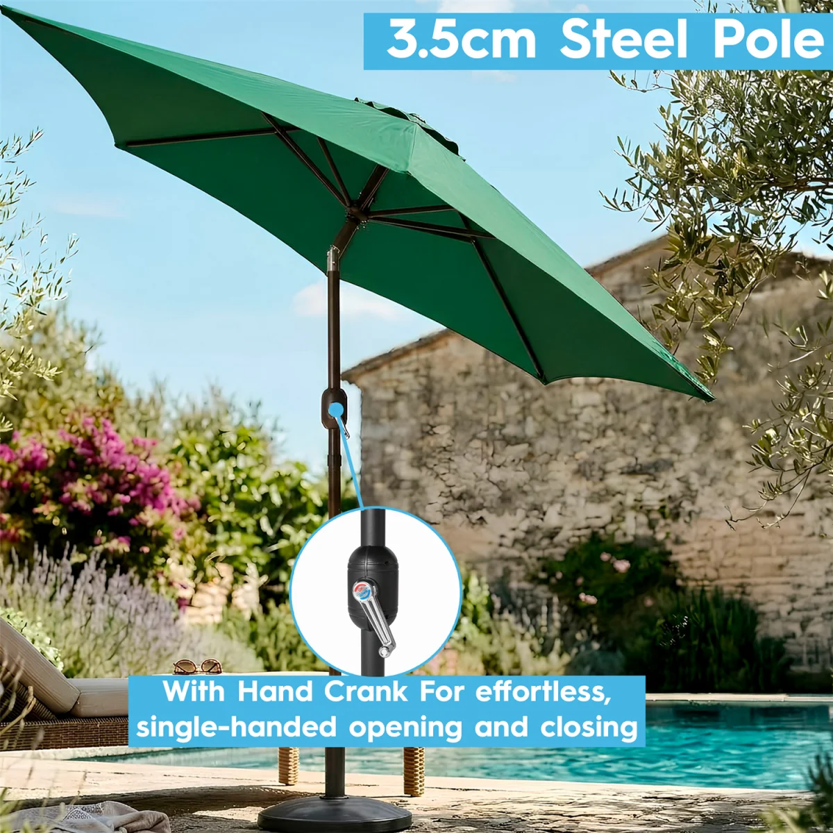 Tilting Garden Parasol - 2.7M - Green – image 6