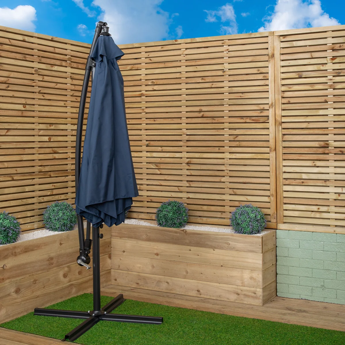 Cantilever Banana Garden Parasol with Crank Handle in Blue with Base Bag Included - Blue – image 4