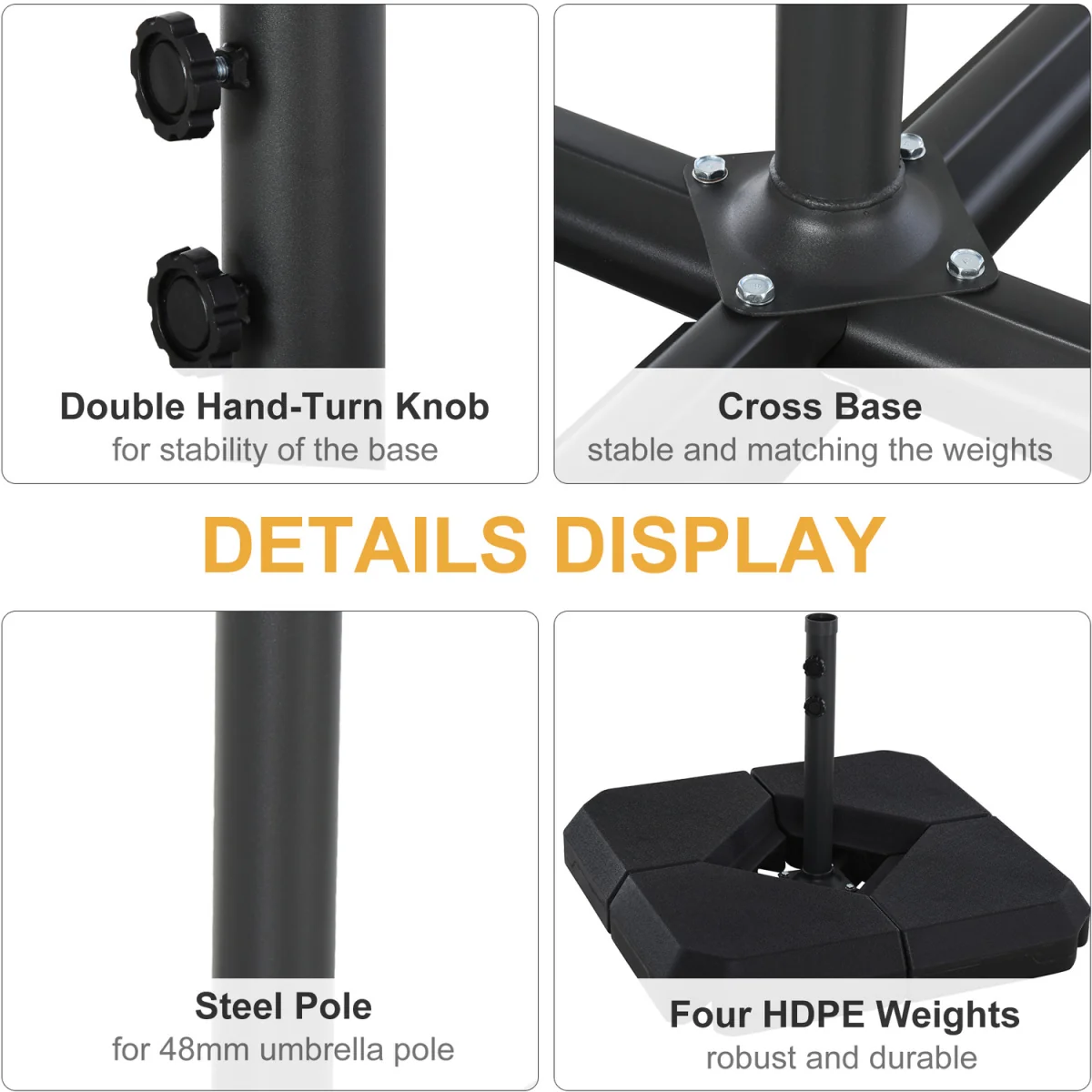 4 Piece Fillable Steel Cross Parasol Base  - Black – image 4