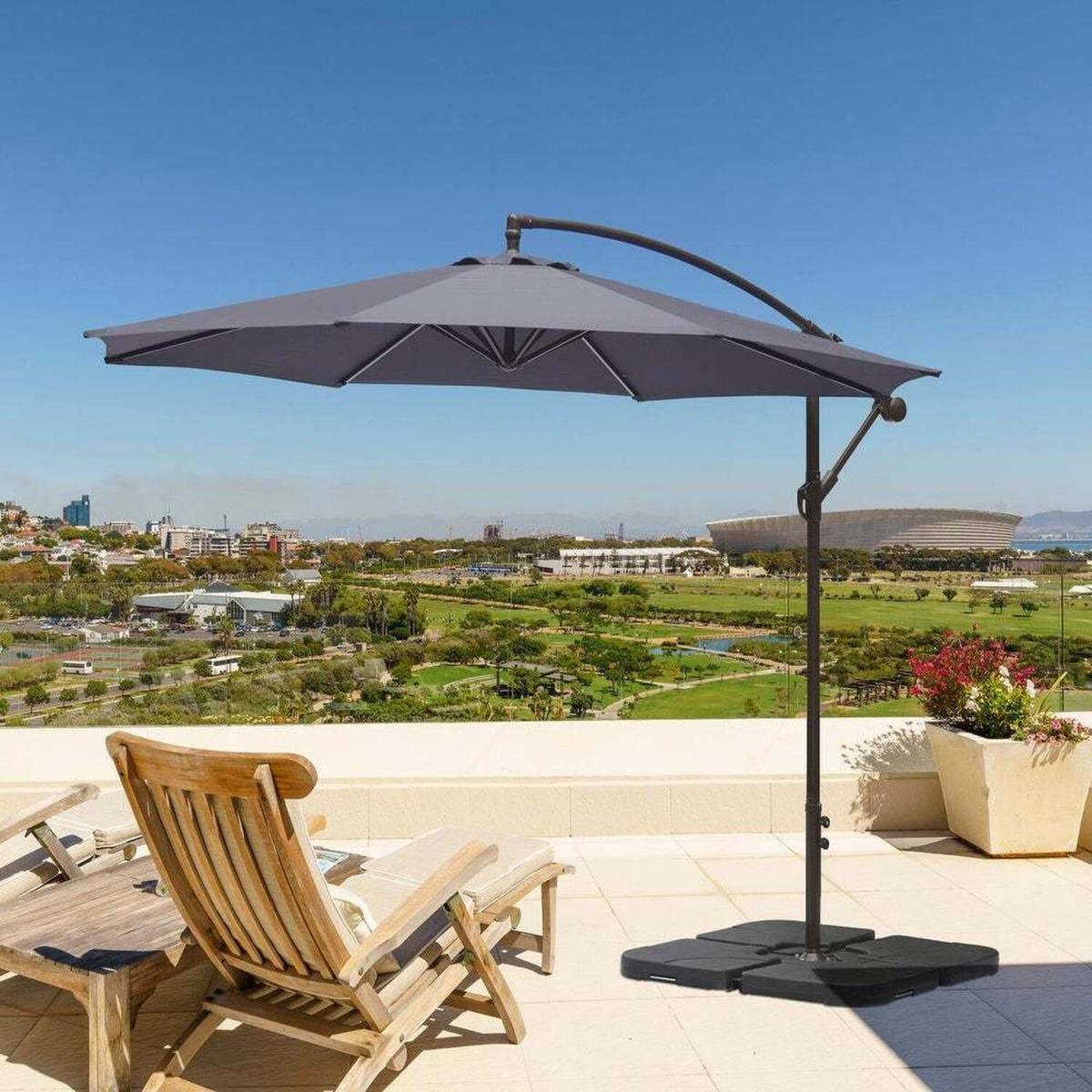32 LED Lighted Parasol Banana Hanging Umbrella with Base - Light Grey