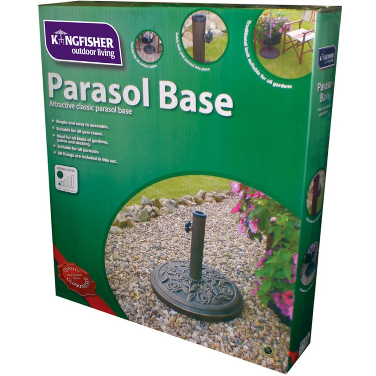 9kg 45cm Dia. Cast Iron Effect Garden Parasol Base - Bronze with Rose Design - Black – image 3