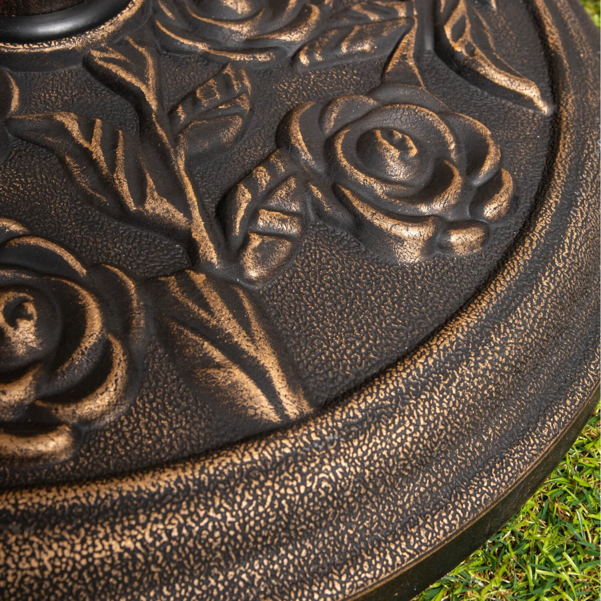 9kg 45cm Dia. Cast Iron Effect Garden Parasol Base - Bronze with Rose Design - Black – image 4