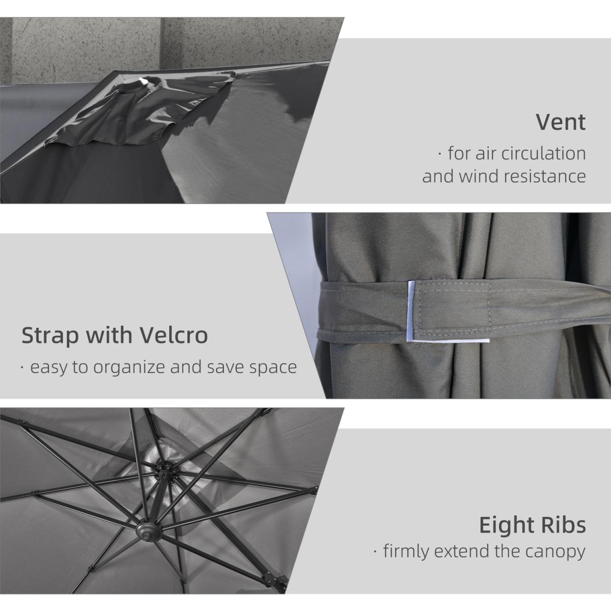 2.7m Outdoor Cantilever Roma Parasol 360 Rotating - Dark Grey – image 19
