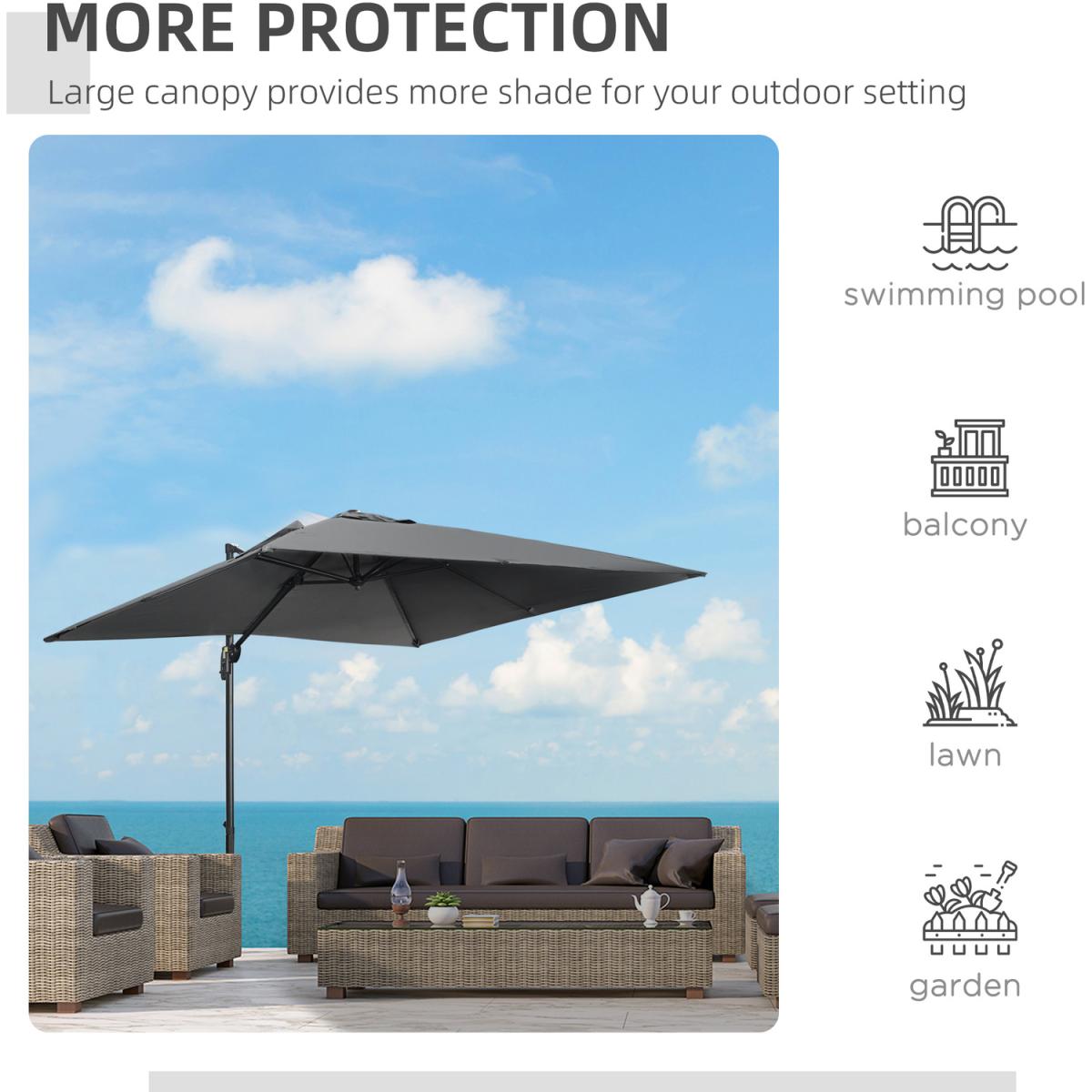 2.7m Outdoor Cantilever Roma Parasol 360 Rotating - Dark Grey – image 20