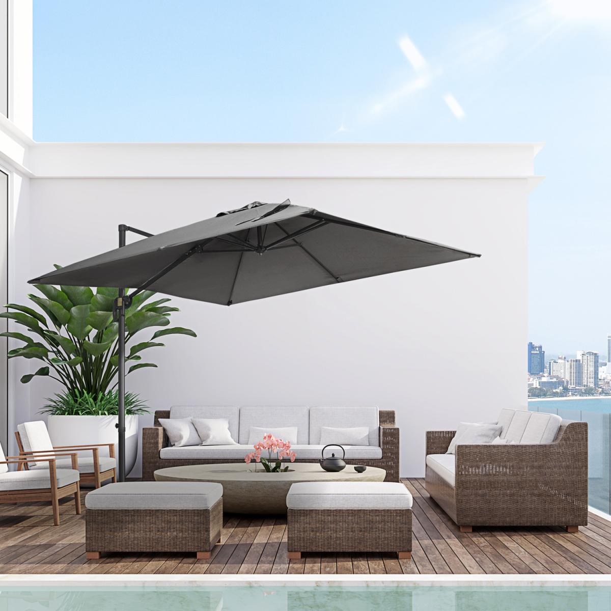 2.7m Outdoor Cantilever Roma Parasol 360 Rotating - Dark Grey – image 24