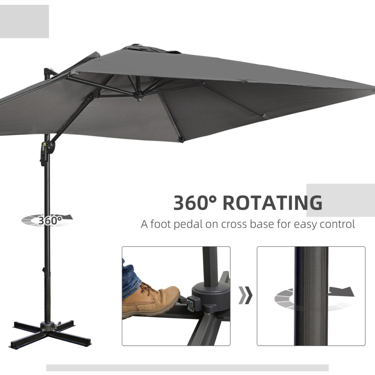 2.7m Outdoor Cantilever Roma Parasol 360 Rotating - Dark Grey – image 26