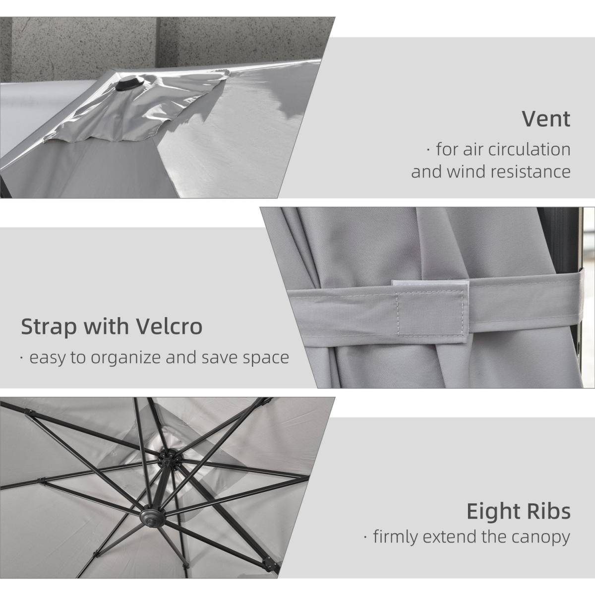 2.7m Outdoor Cantilever Roma Parasol 360 Rotating - Dark Grey – image 32