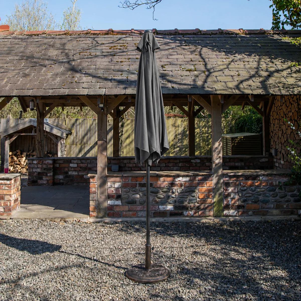 2.7m Havana Garden Patio Parasol with Crank Handle in Grey with 9kg Base Included - Grey – image 2