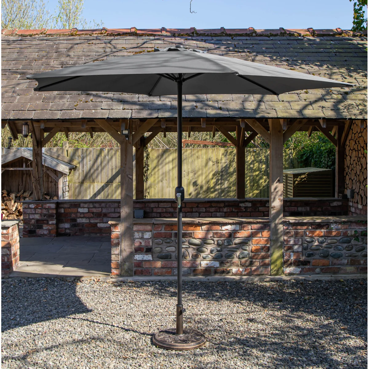 2.7m Havana Garden Patio Parasol with Crank Handle in Grey with 9kg Base Included - Grey – image 1