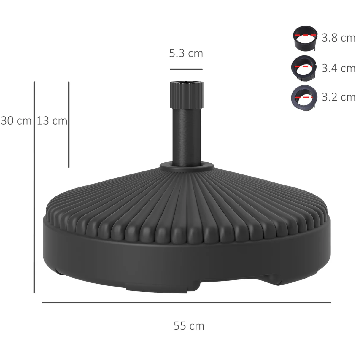 Outsunny 28kg Sand Filled, 23kg Water Filled, Garden Parasol Base - Black – image 2