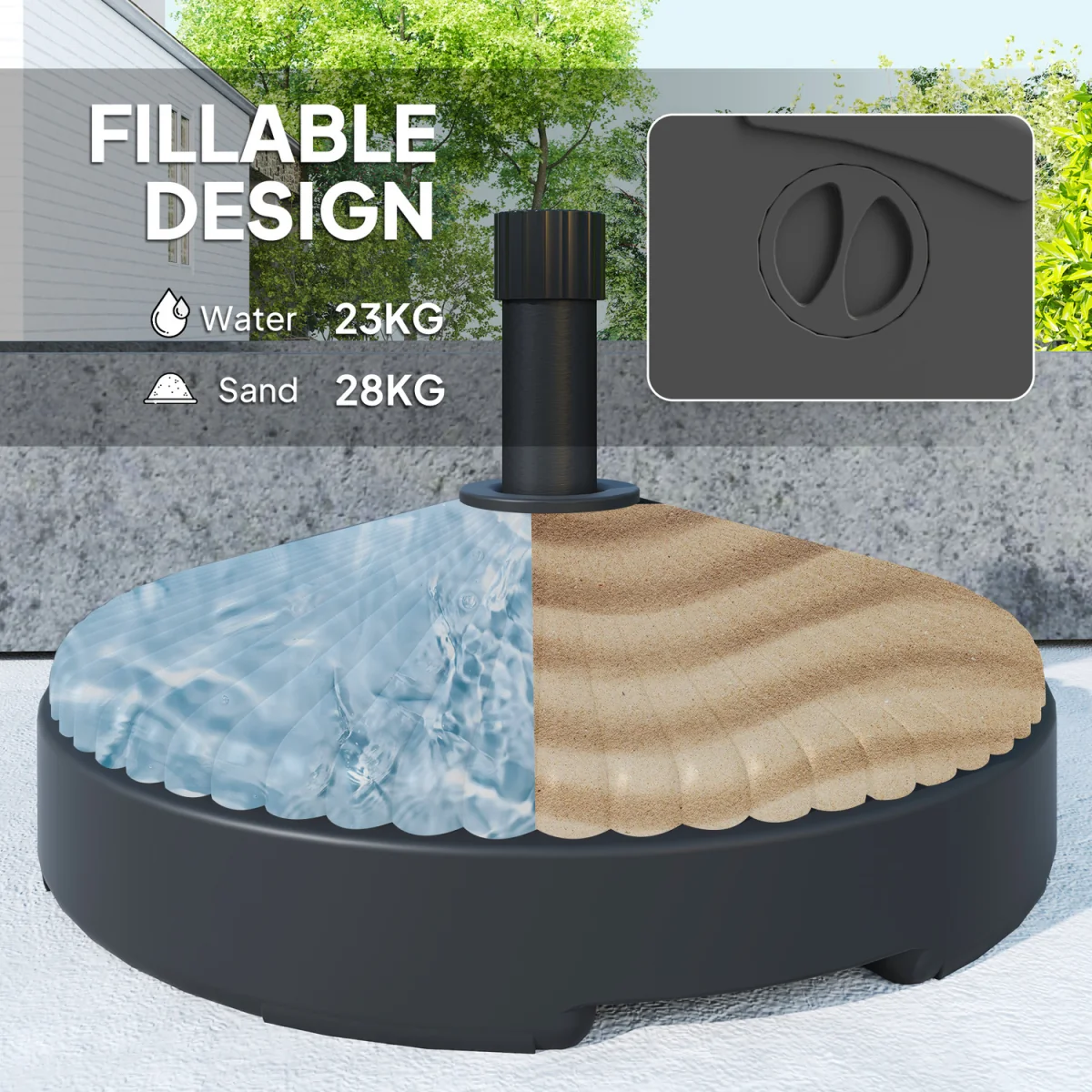 Outsunny 28kg Sand Filled, 23kg Water Filled, Garden Parasol Base - Black – image 3