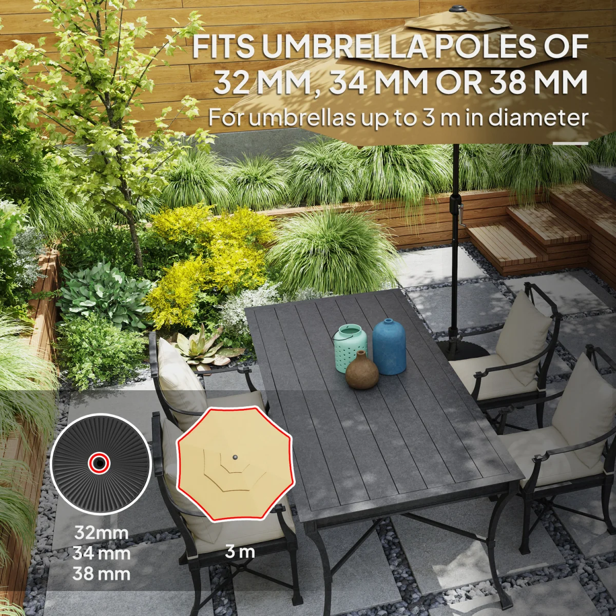 Outsunny 28kg Sand Filled, 23kg Water Filled, Garden Parasol Base - Black – image 4