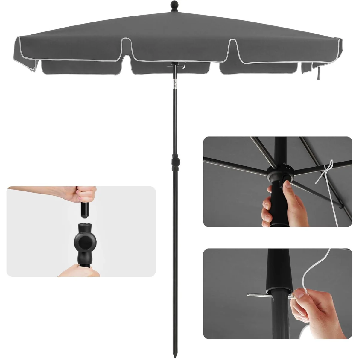 Rectangular Balcony Parasol Umbrella with Adjustable Tilt Mechanism and Weather-Resistant Canopy - Grey – image 2