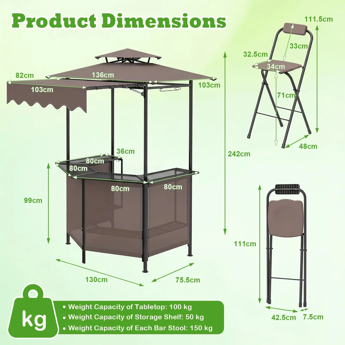 Costway 3 Piece Outdoor BBQ Canopy - Brown – image 2