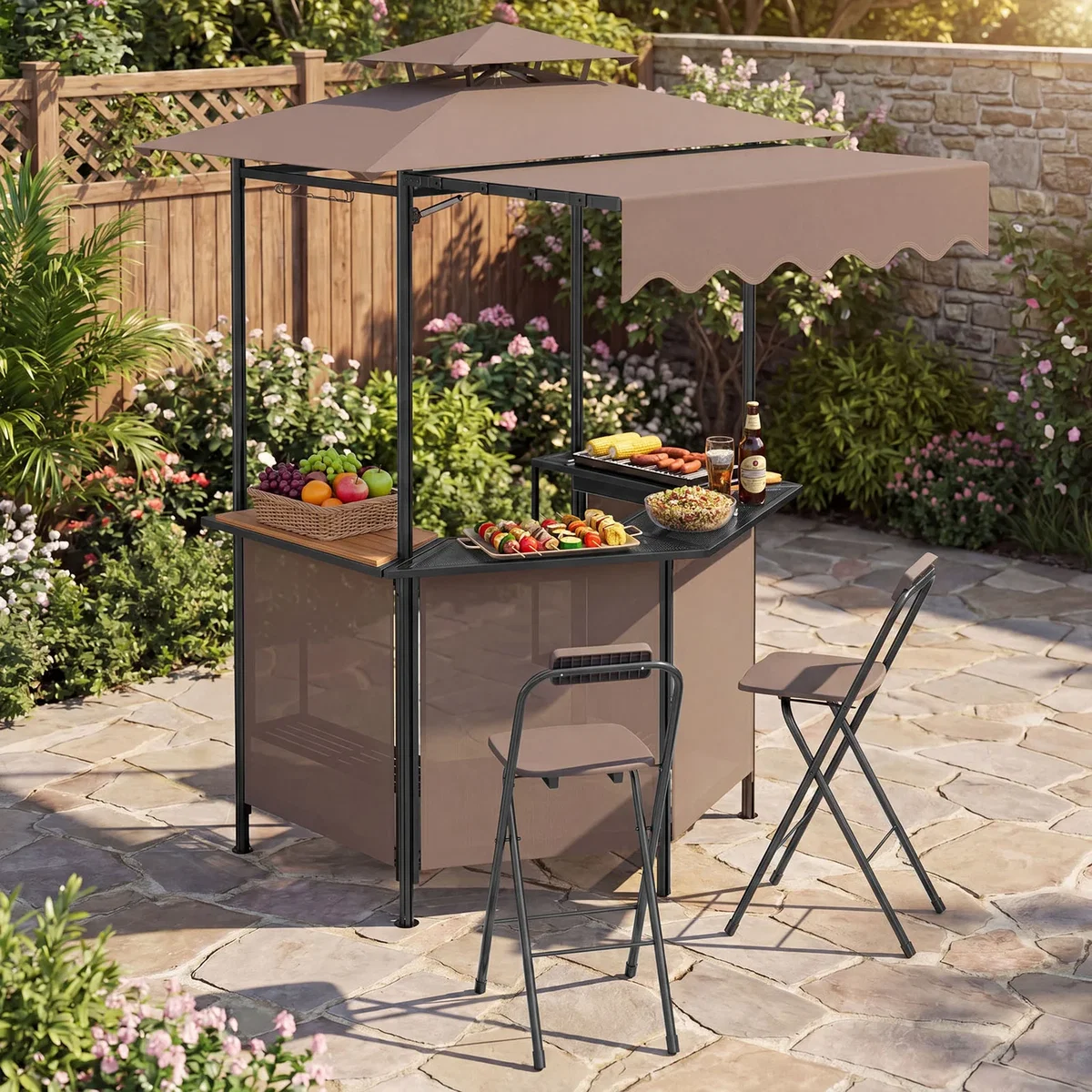 Costway 3 Piece Outdoor BBQ Canopy - Brown – image 4