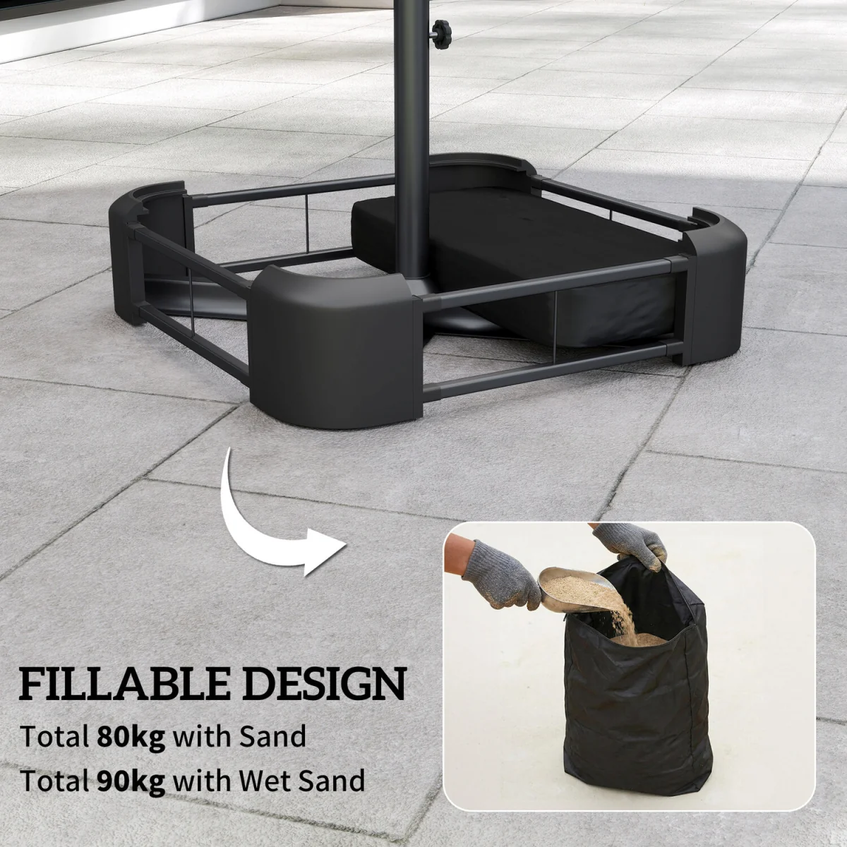 Outsunny Garden Parasol Base 80 kg Sand Filled - Black – image 3