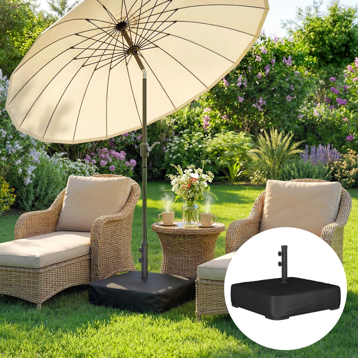 Outsunny Garden Parasol Base 80 kg Sand Filled - Black – image 1