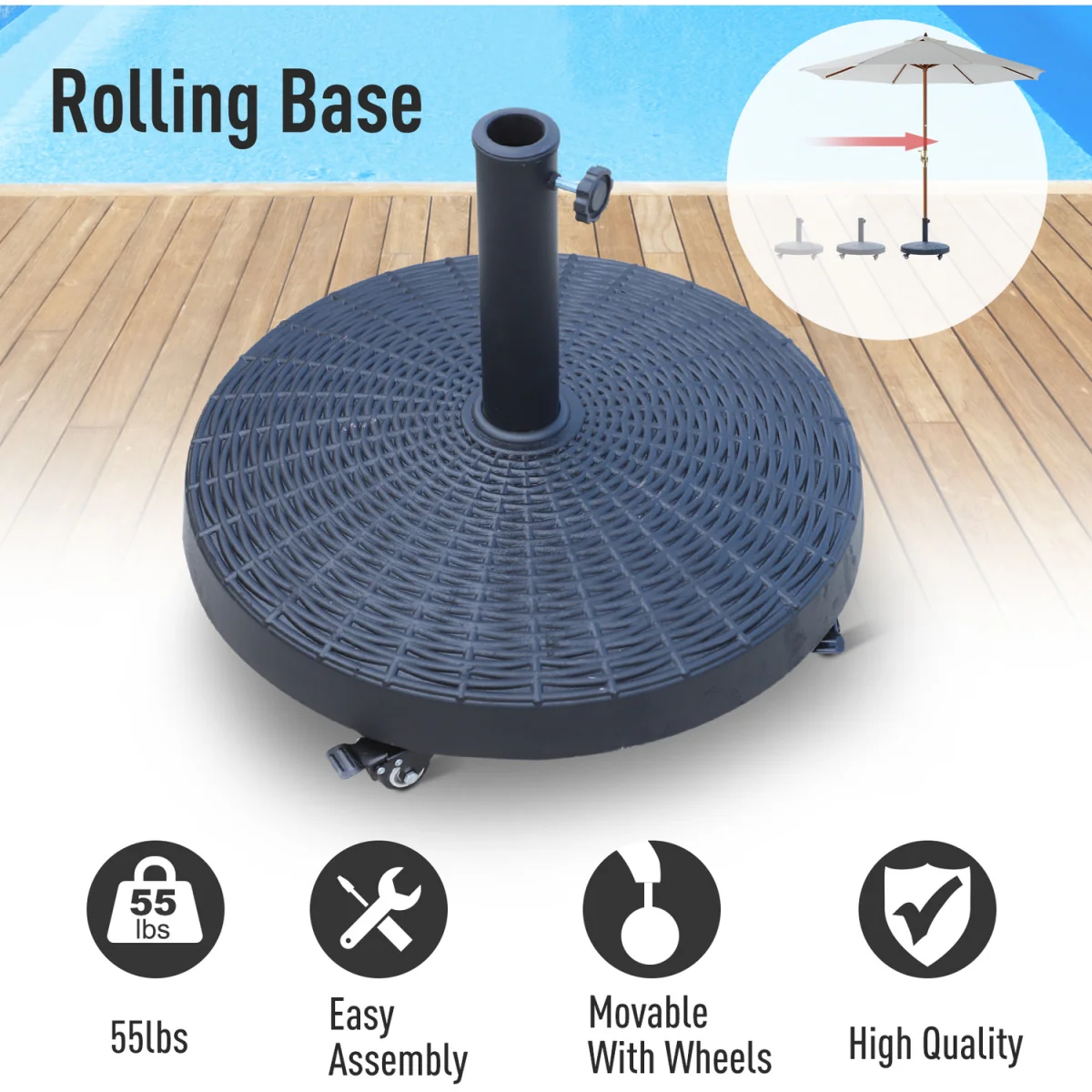 Resin Patio Umbrella Base Parasol Stand - Black – image 3