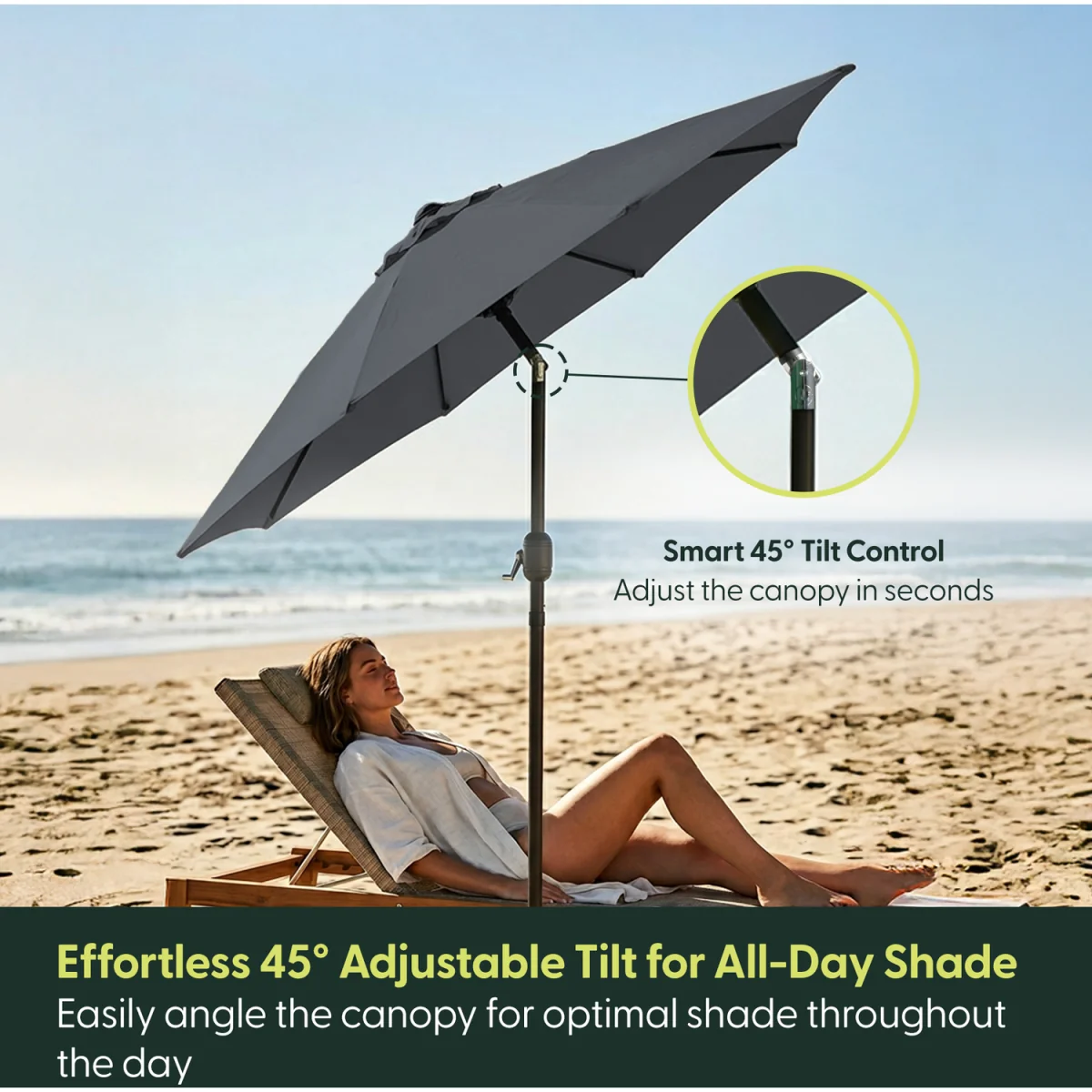 2.7M Tilting Parasol Umbrella - Grey – image 3